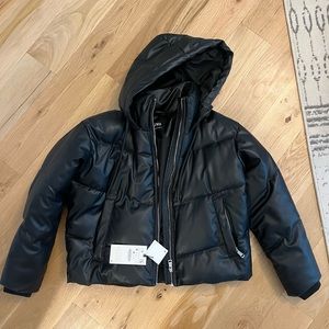 NWT Small Zara Black Faux Leather Puffer Jacket